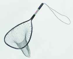 Black Deluxe Style Trout Bow Size: 14" x 18" Handle Length: 12" Total Length: 30 3/4" Net Depth: 24"